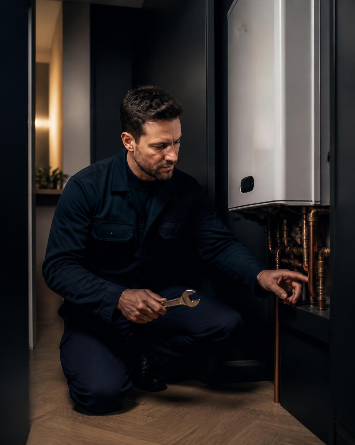 Thameside engineer servicing a domestic boiler